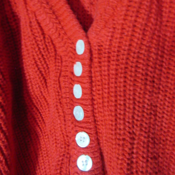 Red Knit V-Neck Cardigan Sweater by C.S.L. Medium - Picture 3 of 3